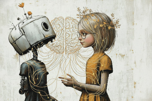 AI made Robot and Woman connected together