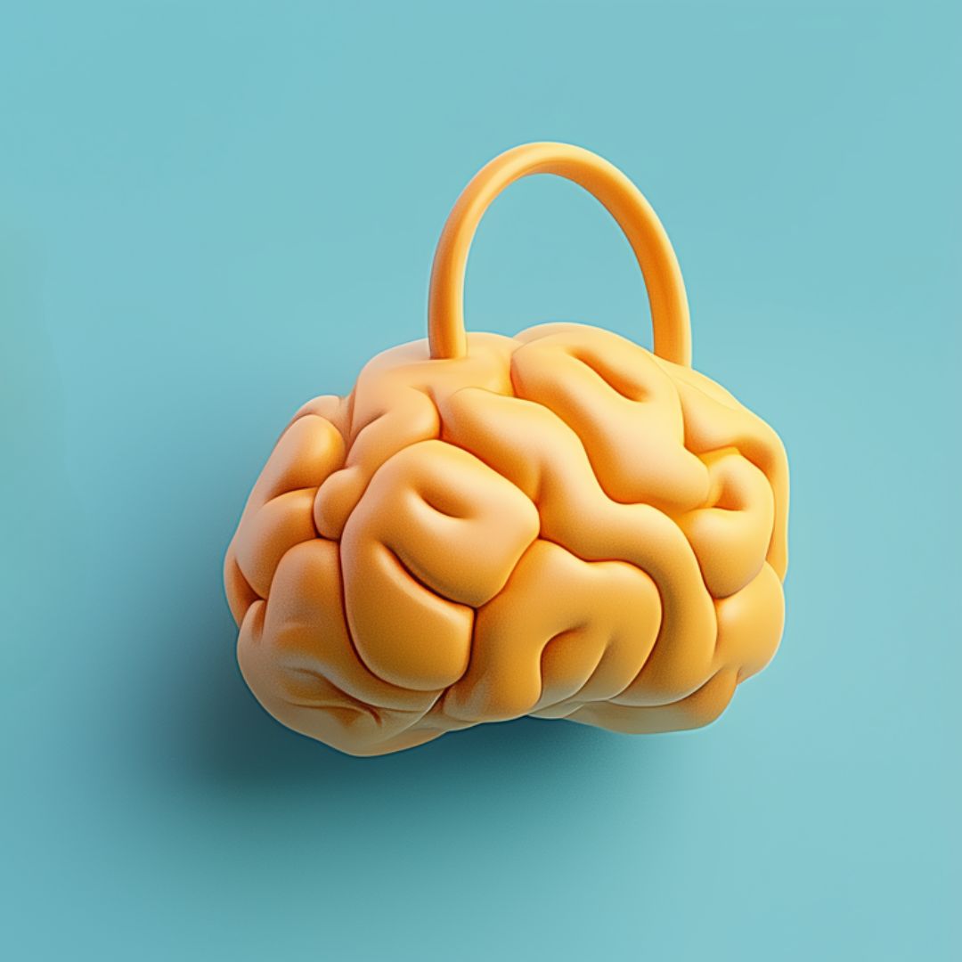 3D Design einer Tasche im Gehirn-Format die AI symbolisiert, Midjourney